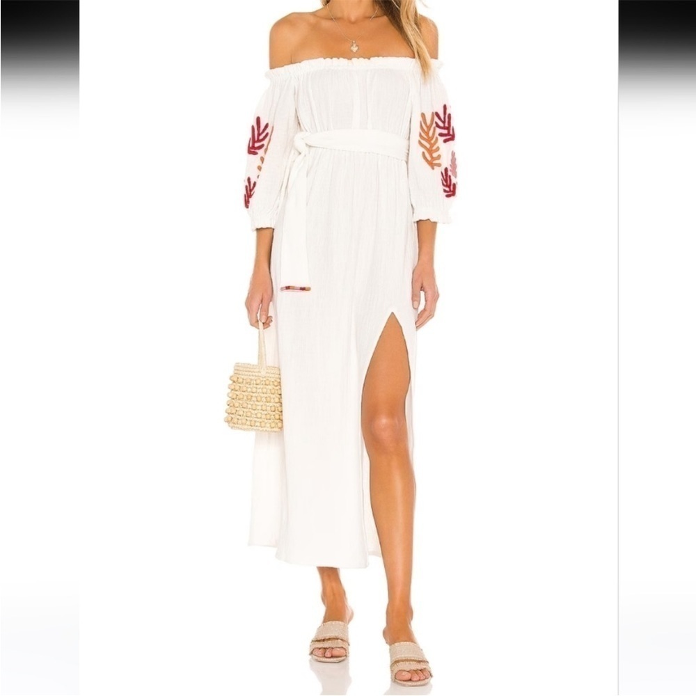 Revolve Poly Dress in Tulum White & Mix Red Embroideries